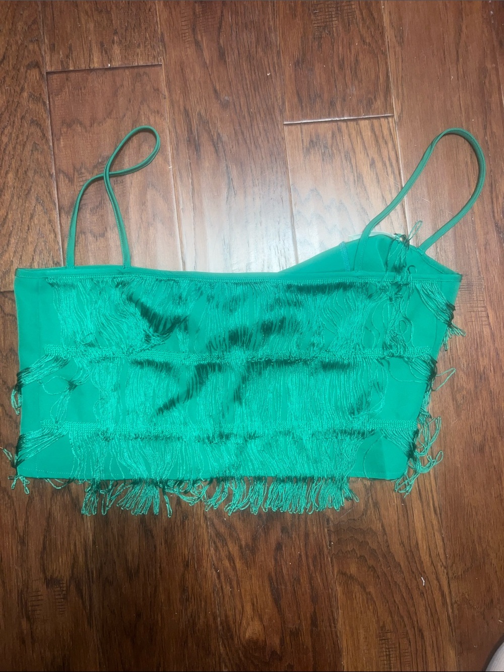 Altar'd State Emerald Green Fringe Spaghetti-Strap Crop Top